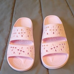 CROCS Women's Pink Slide Sandals with Floral Cutouts